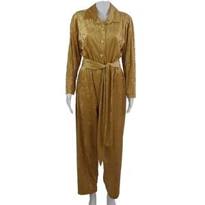 Vintage Brownstone Studio Gold Velvet Jumpsuit Size Small P